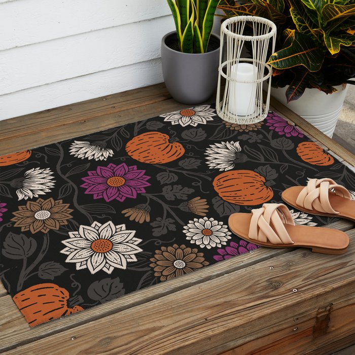 Pumpkin Fall Floral Outdoor Rug Gallery Image 2