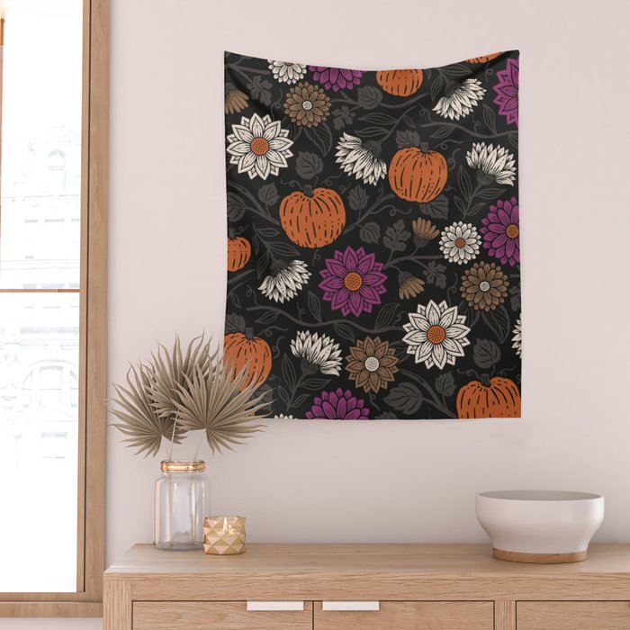 Pumpkin Fall Floral Wall Tapestry Gallery Image 2