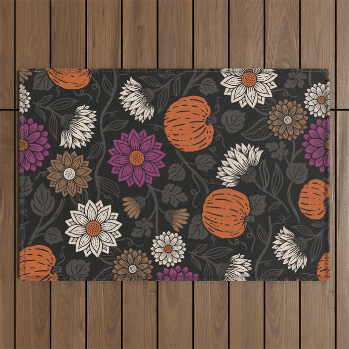 Pumpkin Fall Floral Outdoor Rug Gallery Image 1