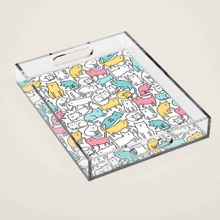 Cute kitties Cats pattern Acrylic Tray Gallery Image 1