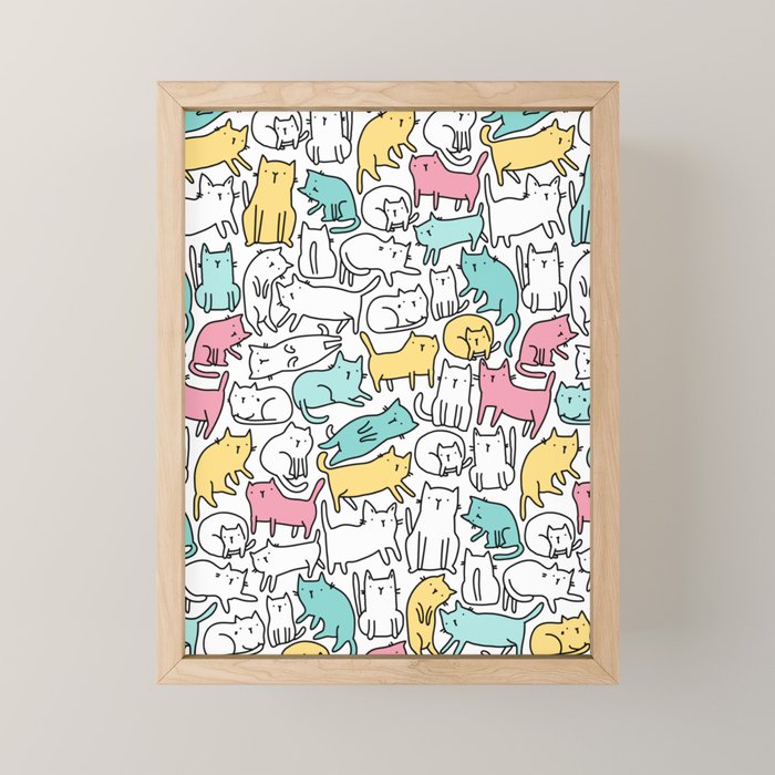Cute kitties Cats pattern Mini Art Print Gallery Image 1