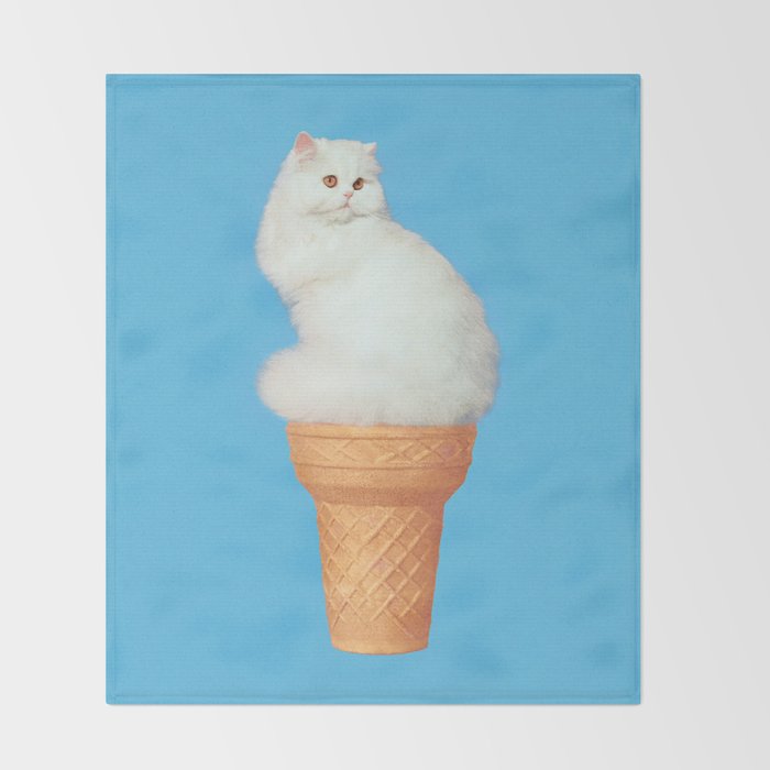 Cat Ice Cream - Blue Throw Blanket Gallery Image 2