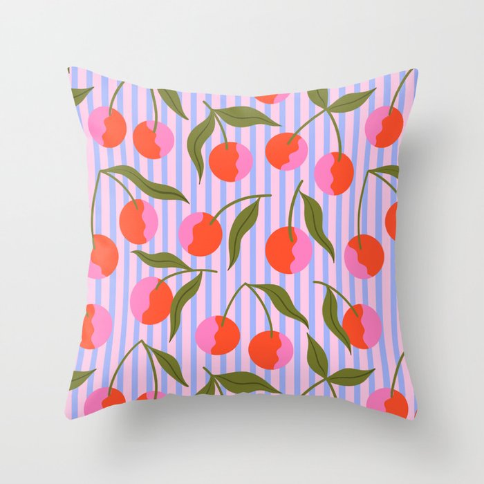 Cherries and Stripes Throw Pillow Gallery Image 1