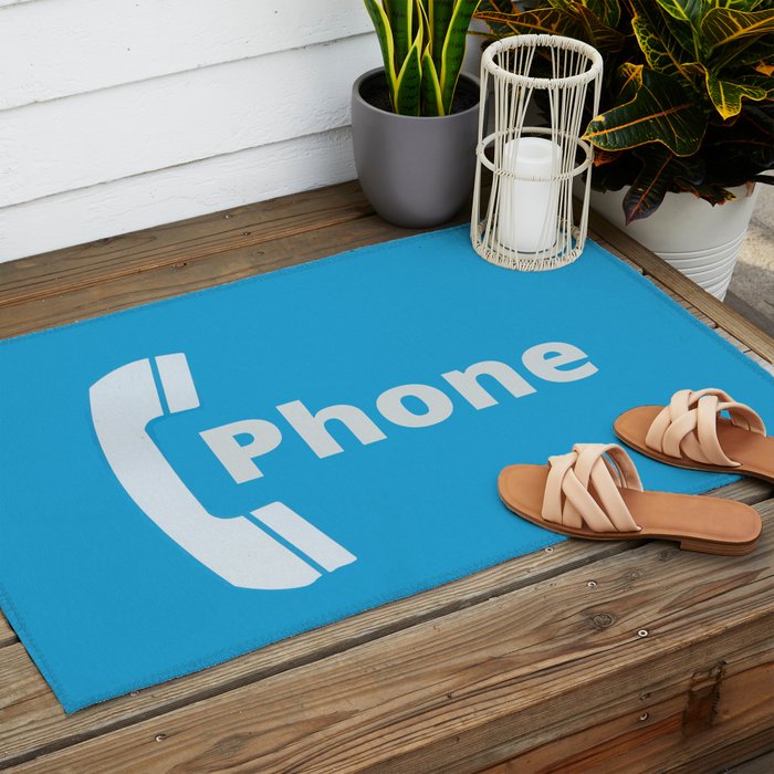 Vintage Pay Phone Booth Old School Retro Telephone Blue Sign Outdoor Rug Gallery Image 2