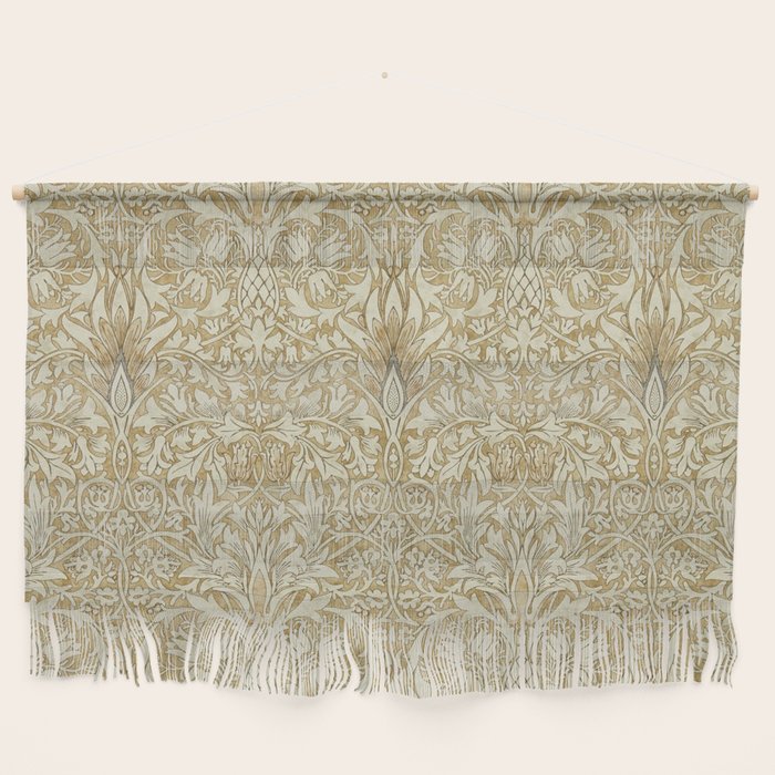 William Morris Vintage Snakeshead Gold Linen Pattern Wall Hanging Gallery Image 1