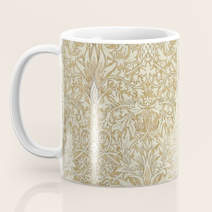 William Morris Vintage Snakeshead Gold Linen Pattern Coffee Mug Gallery Image 3
