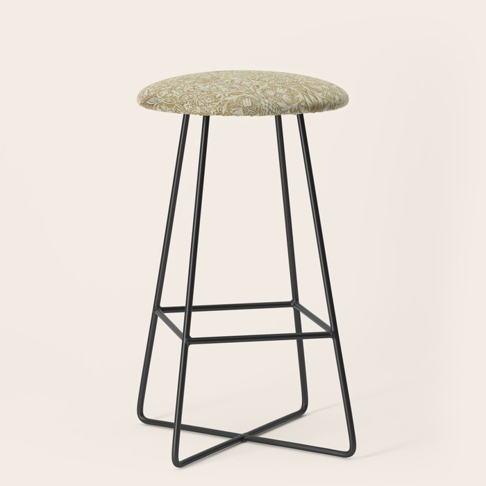 William Morris Vintage Snakeshead Gold Linen Pattern Stool Gallery Image 1