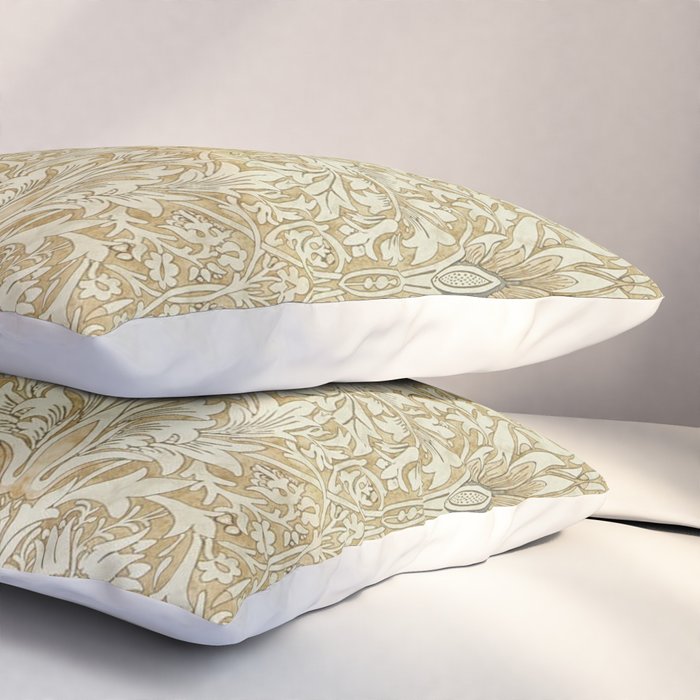 William Morris Vintage Snakeshead Gold Linen Pattern Pillow Sham Gallery Image 3