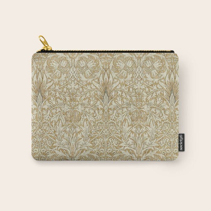 William Morris Vintage Snakeshead Gold Linen Pattern Carry All Pouch Gallery Image 1