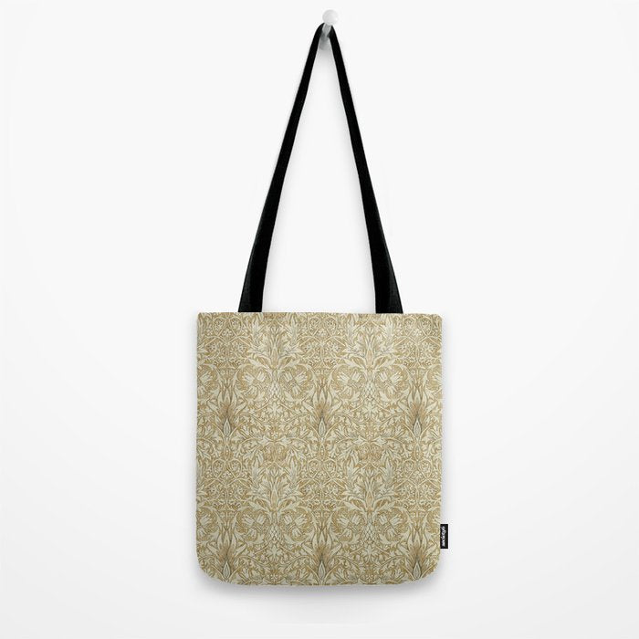 William Morris Vintage Snakeshead Gold Linen Pattern Tote Bag Gallery Image 2