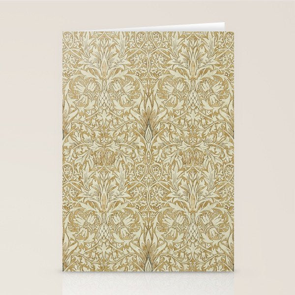 William Morris Vintage Snakeshead Gold Linen Pattern Stationery Card Gallery Image 2