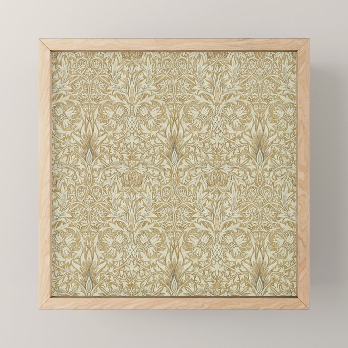 William Morris Vintage Snakeshead Gold Linen Pattern Mini Art Print Gallery Image 1