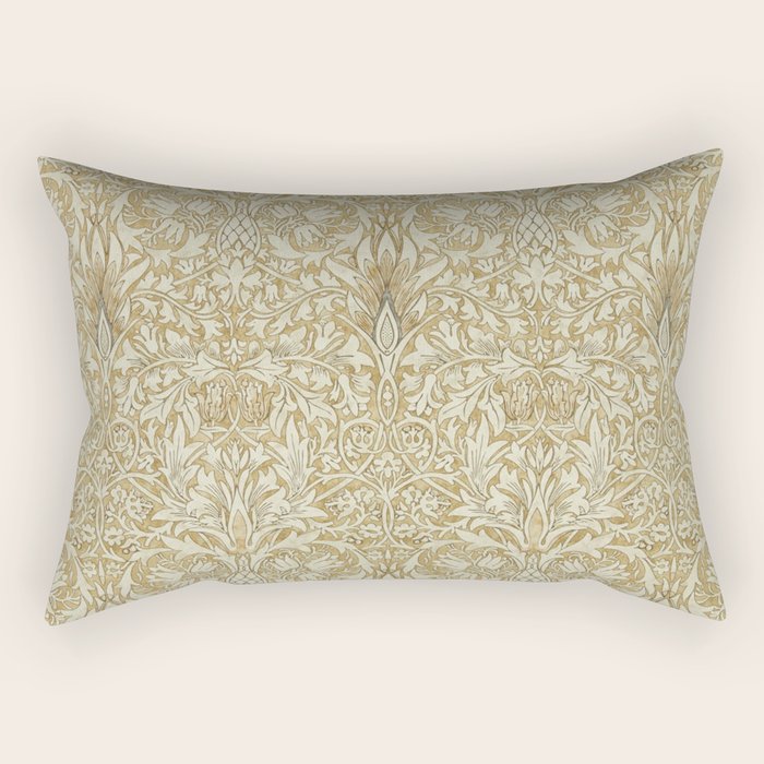 William Morris Vintage Snakeshead Gold Linen Pattern Rectangular Pillow Gallery Image 1