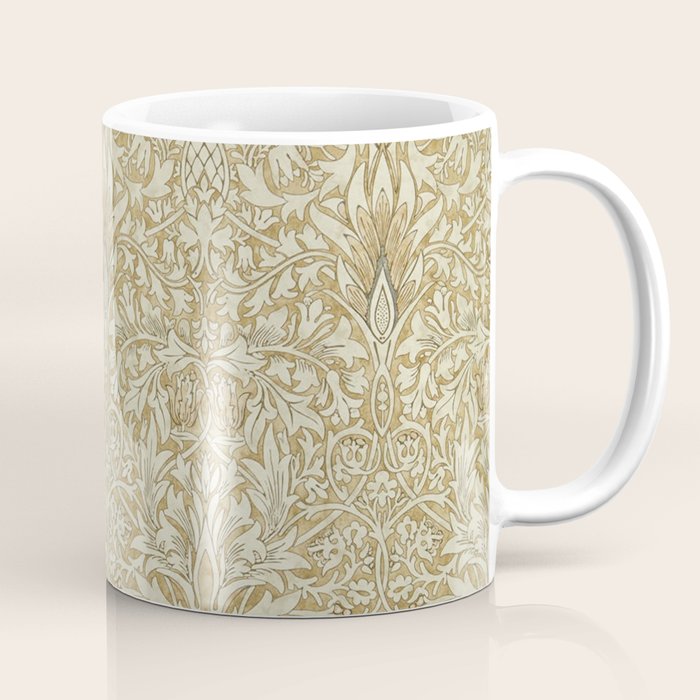 William Morris Vintage Snakeshead Gold Linen Pattern Coffee Mug Gallery Image 1