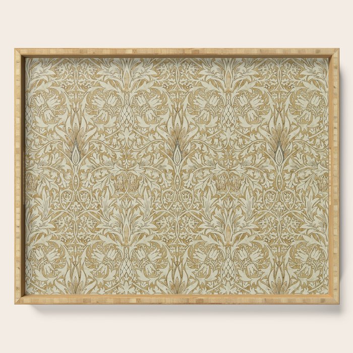 William Morris Vintage Snakeshead Gold Linen Pattern Serving Tray Gallery Image 1