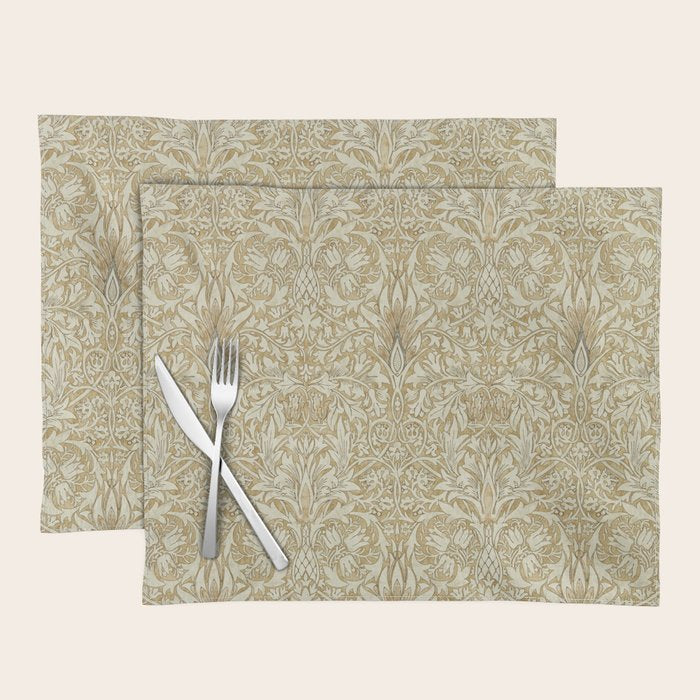 William Morris Vintage Snakeshead Gold Linen Pattern Placemat Gallery Image 1