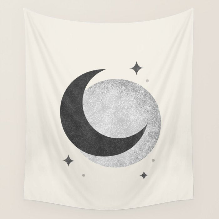 Moon Sparkle BW - Celestial Wall Tapestry Gallery Image 4