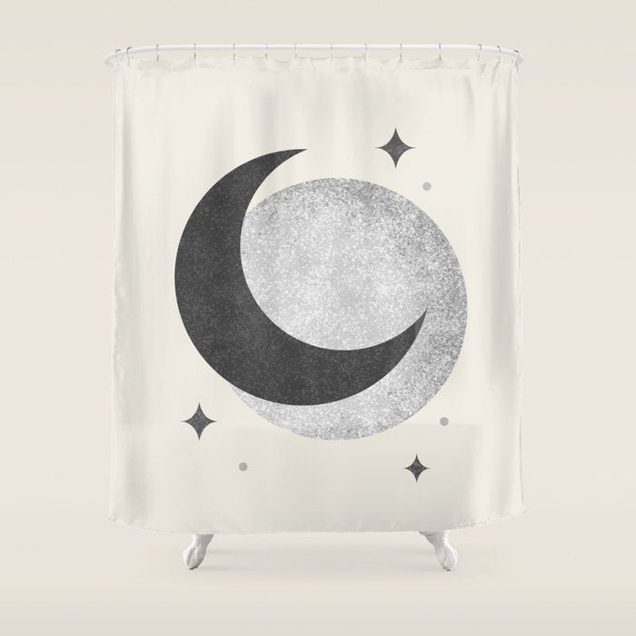 Moon Sparkle BW - Celestial Shower Curtain Gallery Image 1