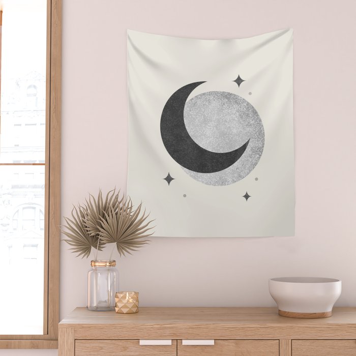 Moon Sparkle BW - Celestial Wall Tapestry Gallery Image 2