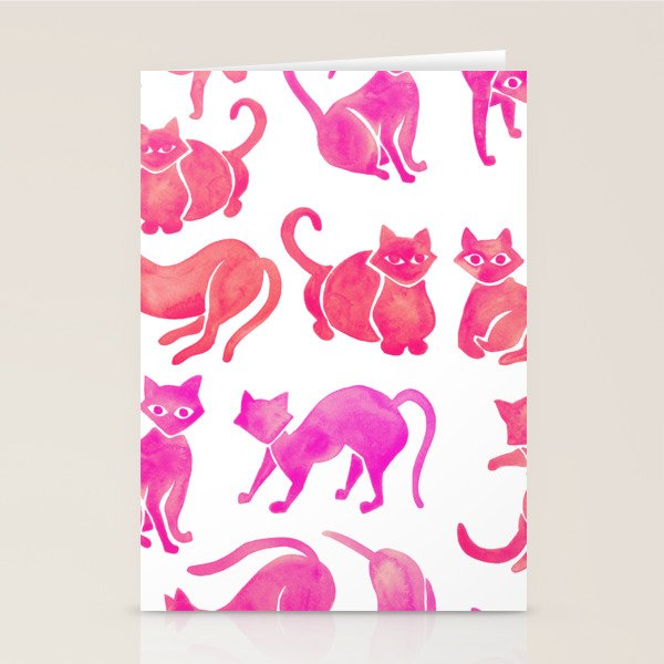 Cat Positions - Pink OmbrÃ© Palette Stationery Card Gallery Image 1