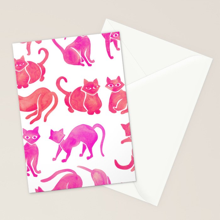 Cat Positions - Pink OmbrÃ© Palette Stationery Card Gallery Image 2