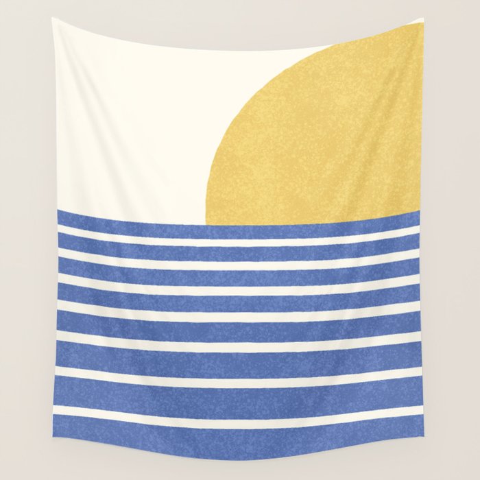 Beach Horizon Lines gold blue Wall Tapestry Gallery Image 1