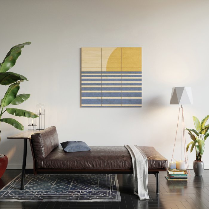 Beach Horizon Lines gold blue Wood Wall Art Gallery Image 2