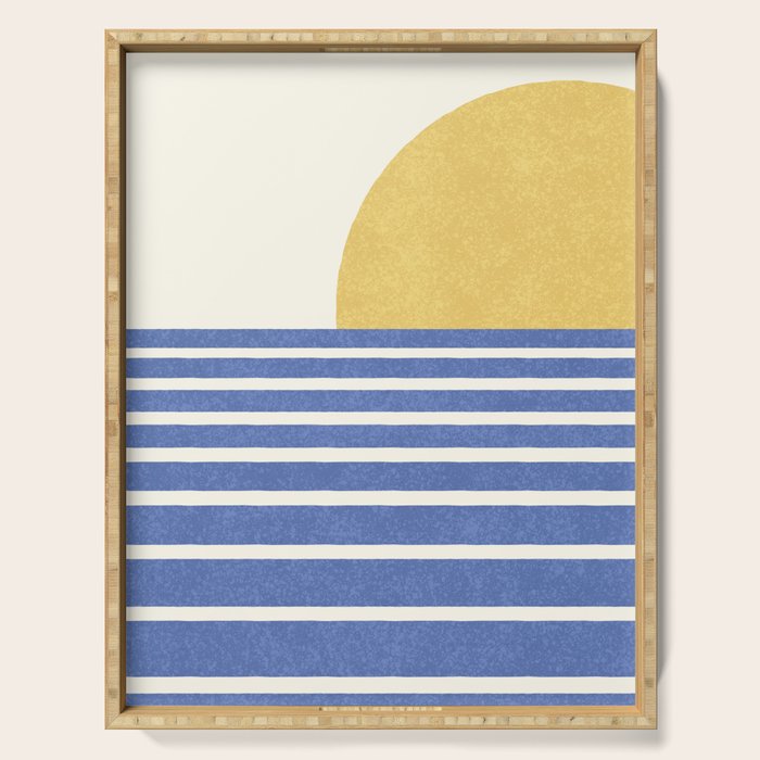 Beach Horizon Lines gold blue Serving Tray Gallery Image 1