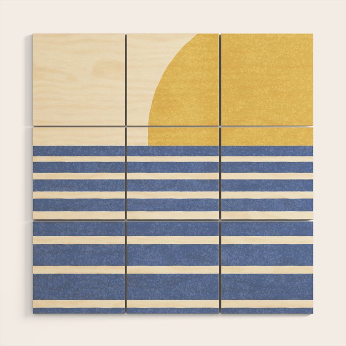 Beach Horizon Lines gold blue Wood Wall Art Gallery Image 1