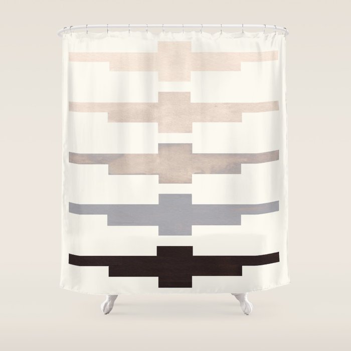 Mid Century Minimalist Ancient Aztec Inca Geometric Pattern Watercolor Grey Colorful Gouache Paintin Shower Curtain Gallery Image 1