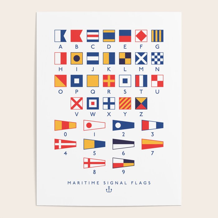 Maritime Nautical Signal Flags Chart - White Poster Gallery Image 1