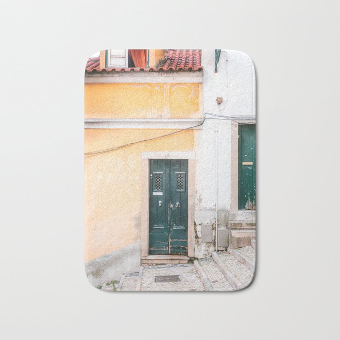 Yellow Lisbon | Front door travel photography Alfama quarter | Portugal  Bath Mat Gallery Image 1