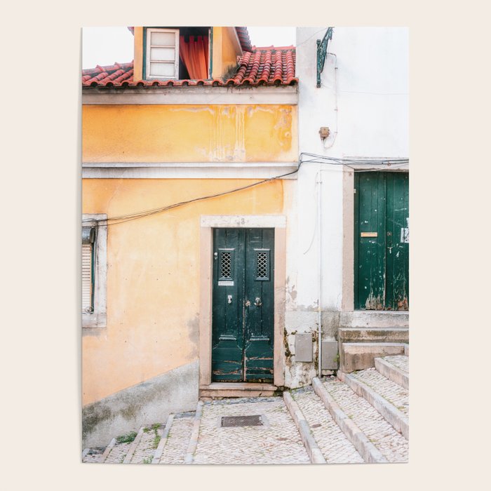 Yellow Lisbon | Front door travel photography Alfama quarter | Portugal  Poster Gallery Image 4