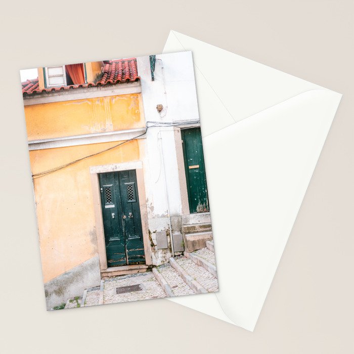 Yellow Lisbon | Front door travel photography Alfama quarter | Portugal  Stationery Card Gallery Image 2