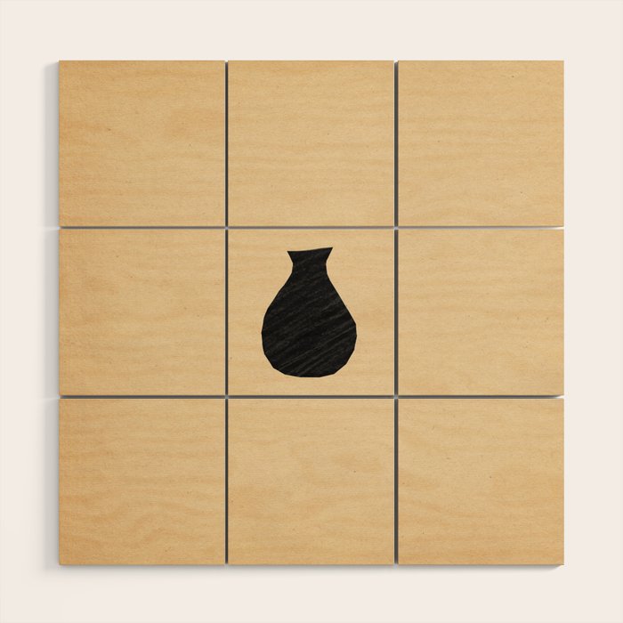 Minimalist black vase on the vintage paper Wood Wall Art Gallery Image 1