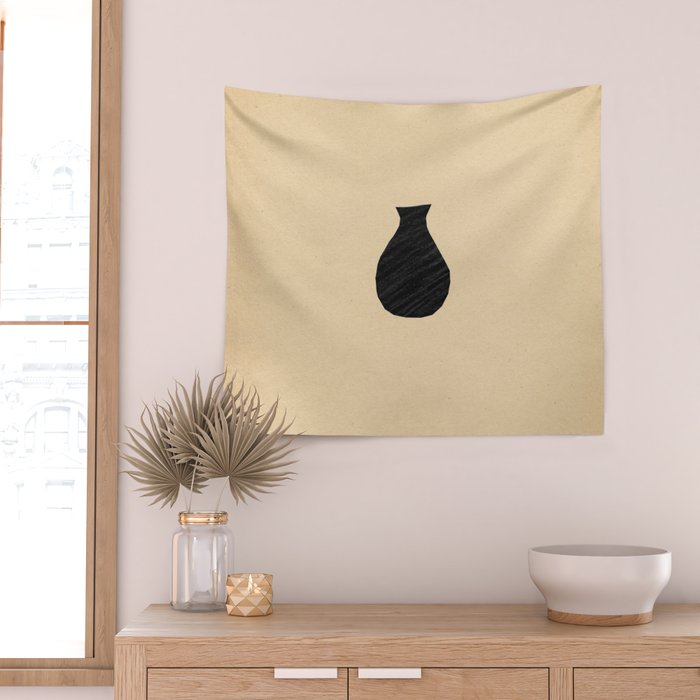 Minimalist black vase on the vintage paper Wall Tapestry Gallery Image 2