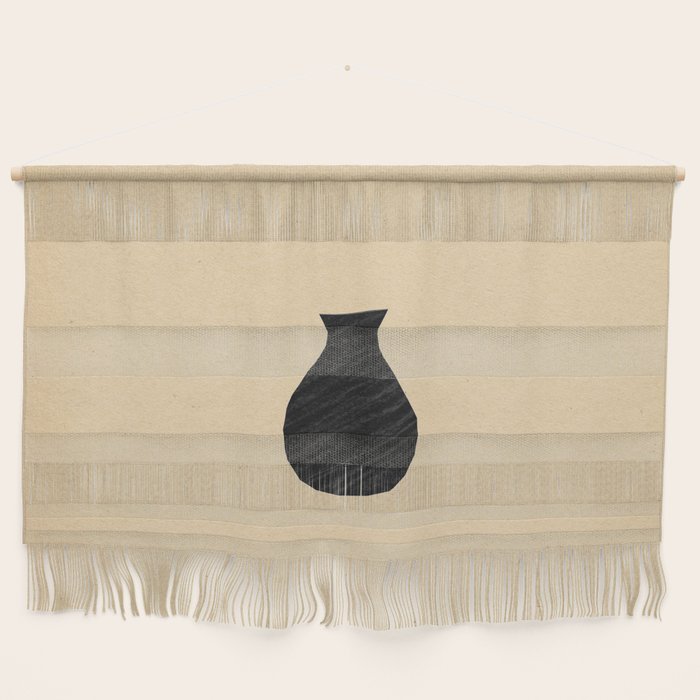 Minimalist black vase on the vintage paper Wall Hanging Gallery Image 1