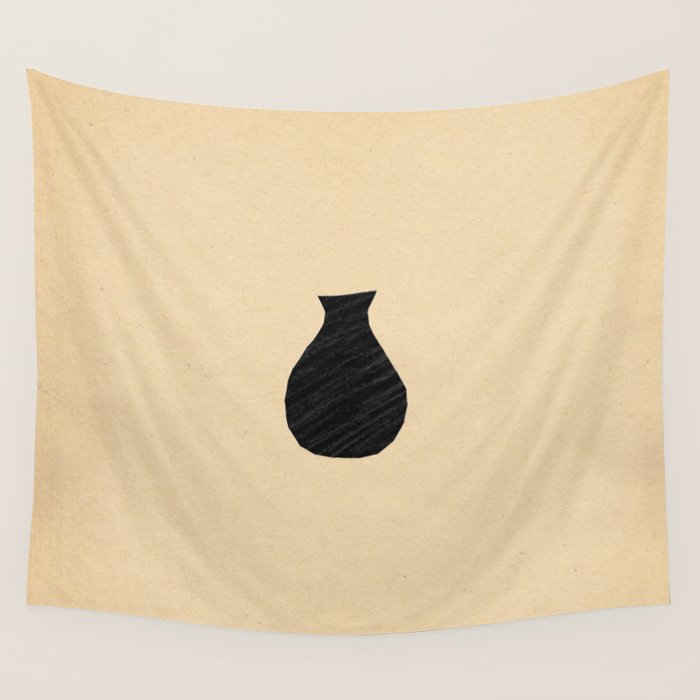 Minimalist black vase on the vintage paper Wall Tapestry