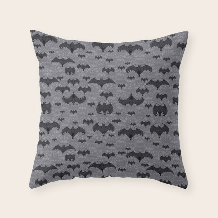 Balinese Bat Colony Print - Gray Throw Pillow Gallery Image 1