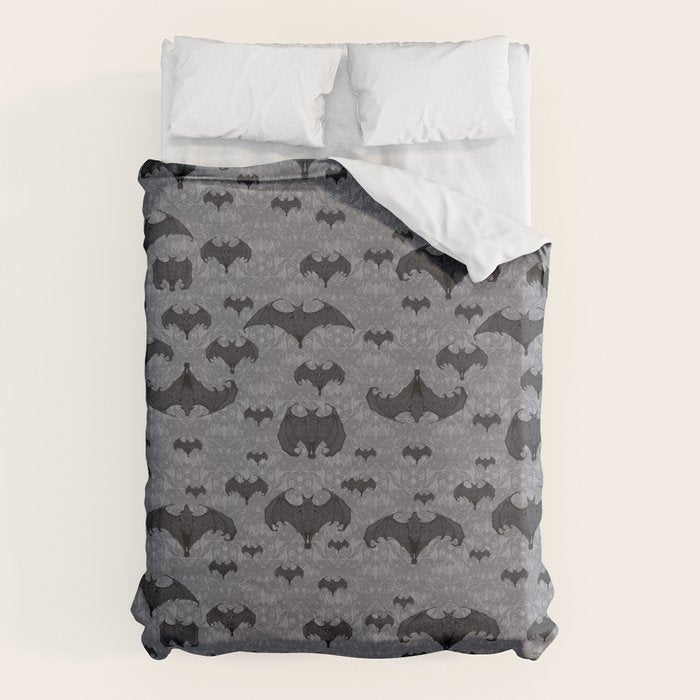 Balinese Bat Colony Print - Gray Duvet Cover
