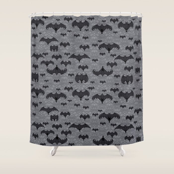 Balinese Bat Colony Print - Gray Shower Curtain Gallery Image 1