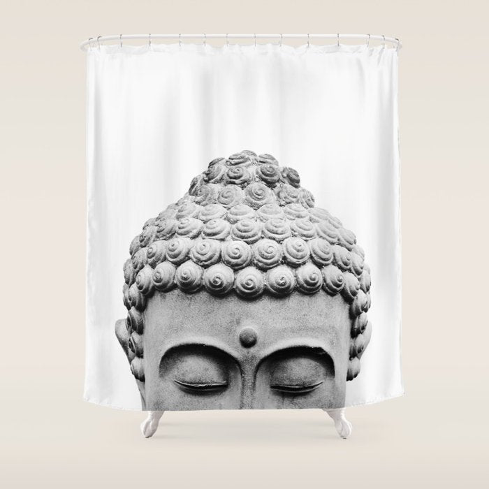 Shy Buddha - Black and White Photography Shower Curtain Gallery Image 1