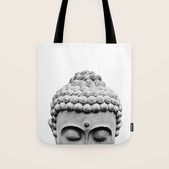 Shy Buddha - Black and White Photography Tote Bag Gallery Image 1