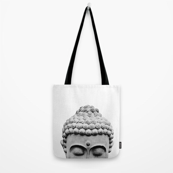 Shy Buddha - Black and White Photography Tote Bag Gallery Image 2