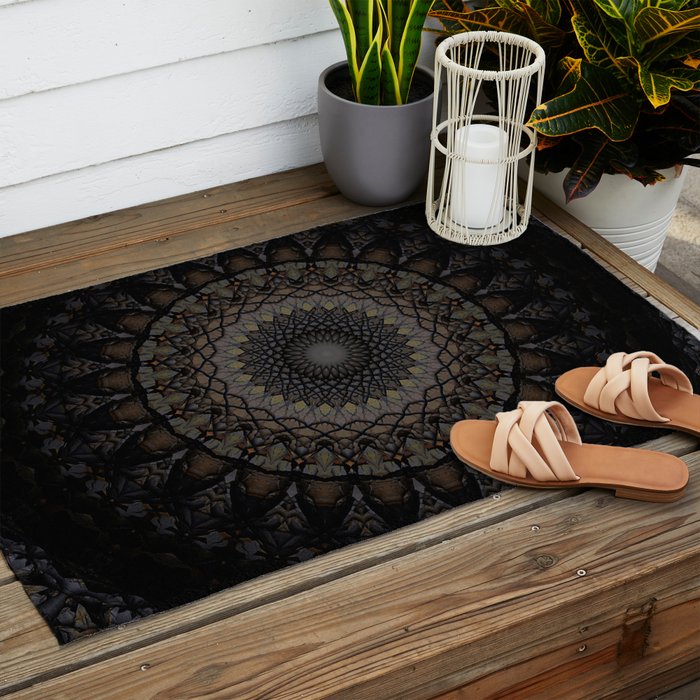 Digital mandala in dark brown tones Outdoor Rug Gallery Image 2