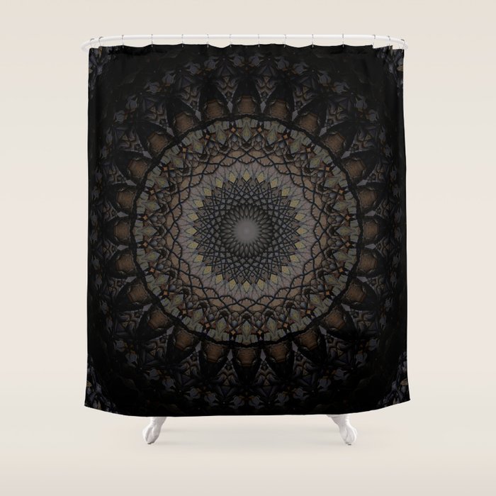 Digital mandala in dark brown tones Shower Curtain Gallery Image 1