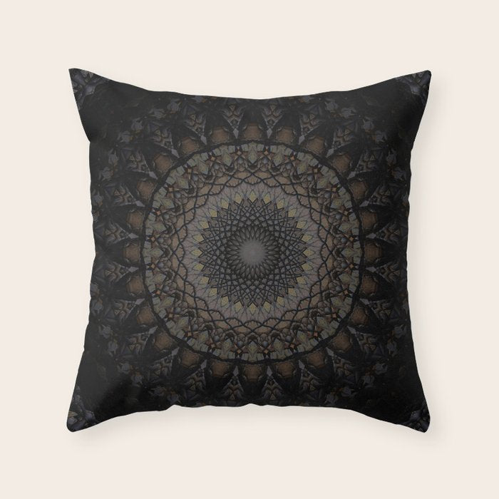 Digital mandala in dark brown tones Throw Pillow