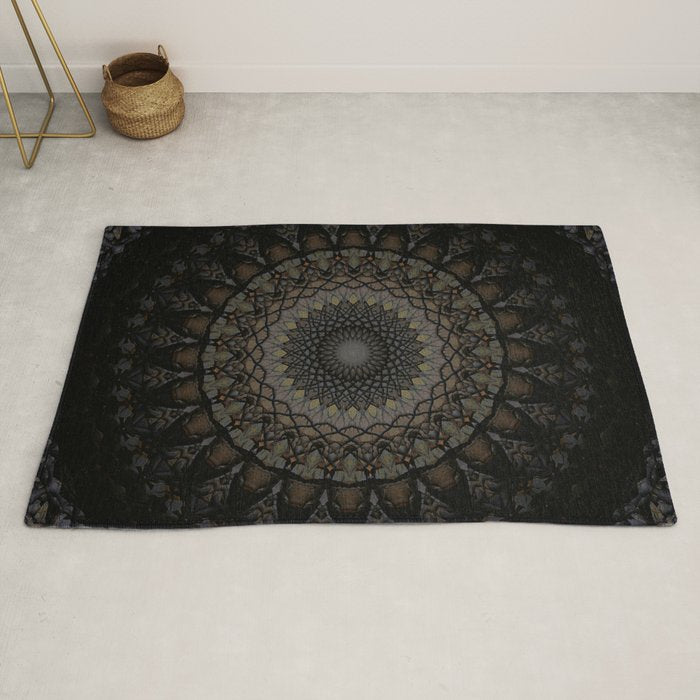 Digital mandala in dark brown tones Rug Gallery Image 2