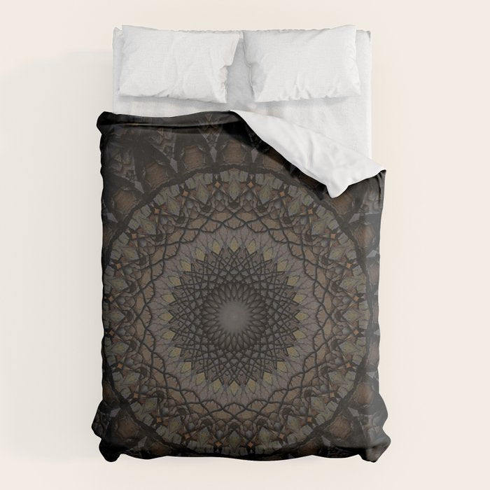 Digital mandala in dark brown tones Duvet Cover Gallery Image 6