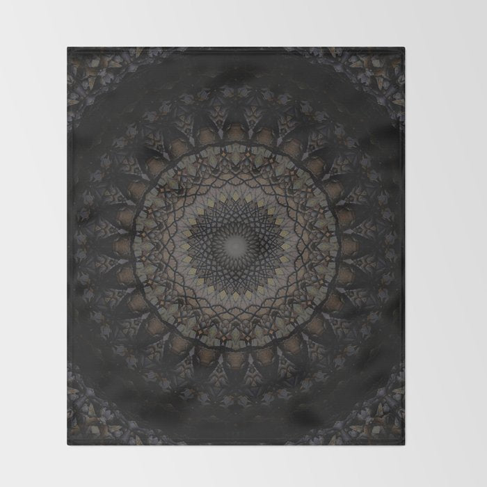Digital mandala in dark brown tones Throw Blanket Gallery Image 2